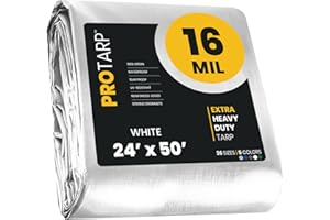 PROTARP Extra Heavy Duty 16 Mil Tarp Cover, Waterproof, UV Resistant, Rip and Tear Proof, Poly Tarpaulin with Reinforced Edges for Roof, Camping, Patio, Pool, Boat. (White 24′ X 50′)