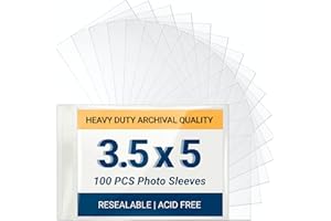 3.5x5 Archival Photo Sleeves, 2.7 Mil Extra Thick, Heavy Duty Self-Adhesive Protectors for Pictures & Postcards, Crystal Clea