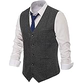 PJ PAUL JONES Men's Herringbone Tweed Suit Vest Casual Wool Blend Waistcoat