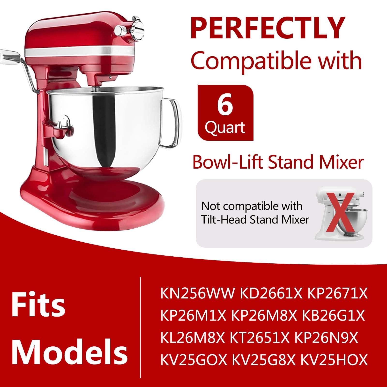 Stainless Steel Spiral Dough Hook Compatible with KitchenAid 6 Quart Bowl-Lift Stand Mixers