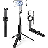 Heliora 64" Magnetic Selfie Stick Tripod, Auto-Open Tripod Stand with 360° Rotatable Travel Phone Stand with Metal Ring & Rechargeable Remote for iPhone/Android Photography/Vlogging
