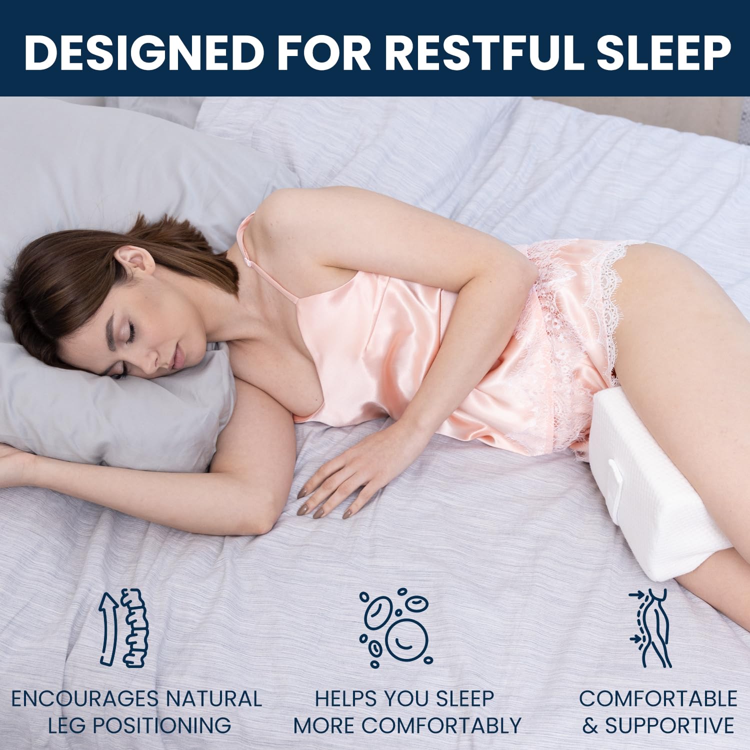 Everlasting Comfort Memory Foam Leg & Knee Pillow for Side Sleepers - Sciatica Pain Relief Leg Pillow for Side Sleeping - Adjustable Strap