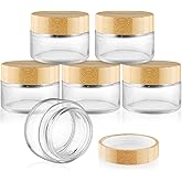 DMuuuDM Round Glass Jars,Empty Clear Glass Jar Holder with Bamboo Lids,Small Travel Cosmetic Jars for Moisturizer,Foundation,Lotion,Ointment,Body Butter&Balms,Candle Making-6 Pcs (100 Gram)