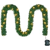 WEMADE 15.4ft Pre-Lit Christmas Garland with Lights – 50 LED Lighted Garlands for Christmas Decorations Indoor Outdoor, Battery Operated 8 Modes Memory Timer for Mantel Stair Banister Doorframe Décor