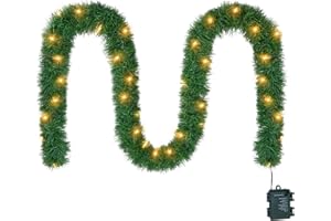WEMADE 15.4ft Pre-Lit Christmas Garland with Lights – 50 LED Lighted Garlands for Christmas Decorations Indoor Outdoor, Battery Operated 8 Modes Memory Timer for Mantel Stair Banister Doorframe Décor
