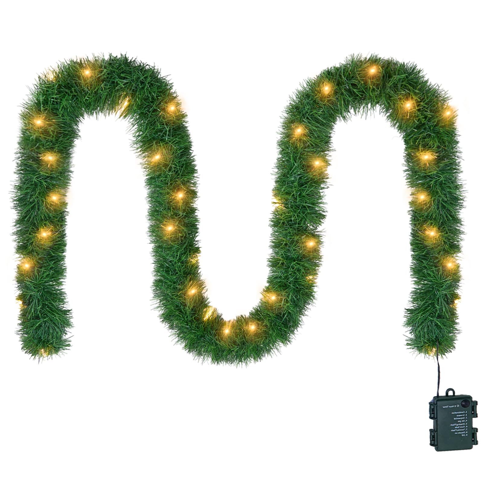 Photo 1 of WEMADE 15.4ft Pre-Lit Christmas Garland with Lights – 50 LED Lighted Garlands for Christmas Decorations Indoor Outdoor, Battery Operated 8 Modes Memory Timer for Mantel Stair Banister Doorframe Décor