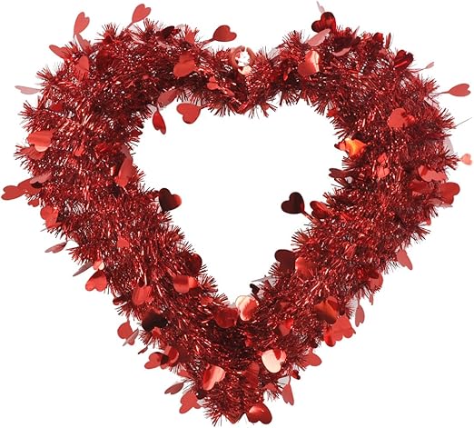 Amazon Com Hl Valentines Decor Large Red Tinsel Heart Wreath 20