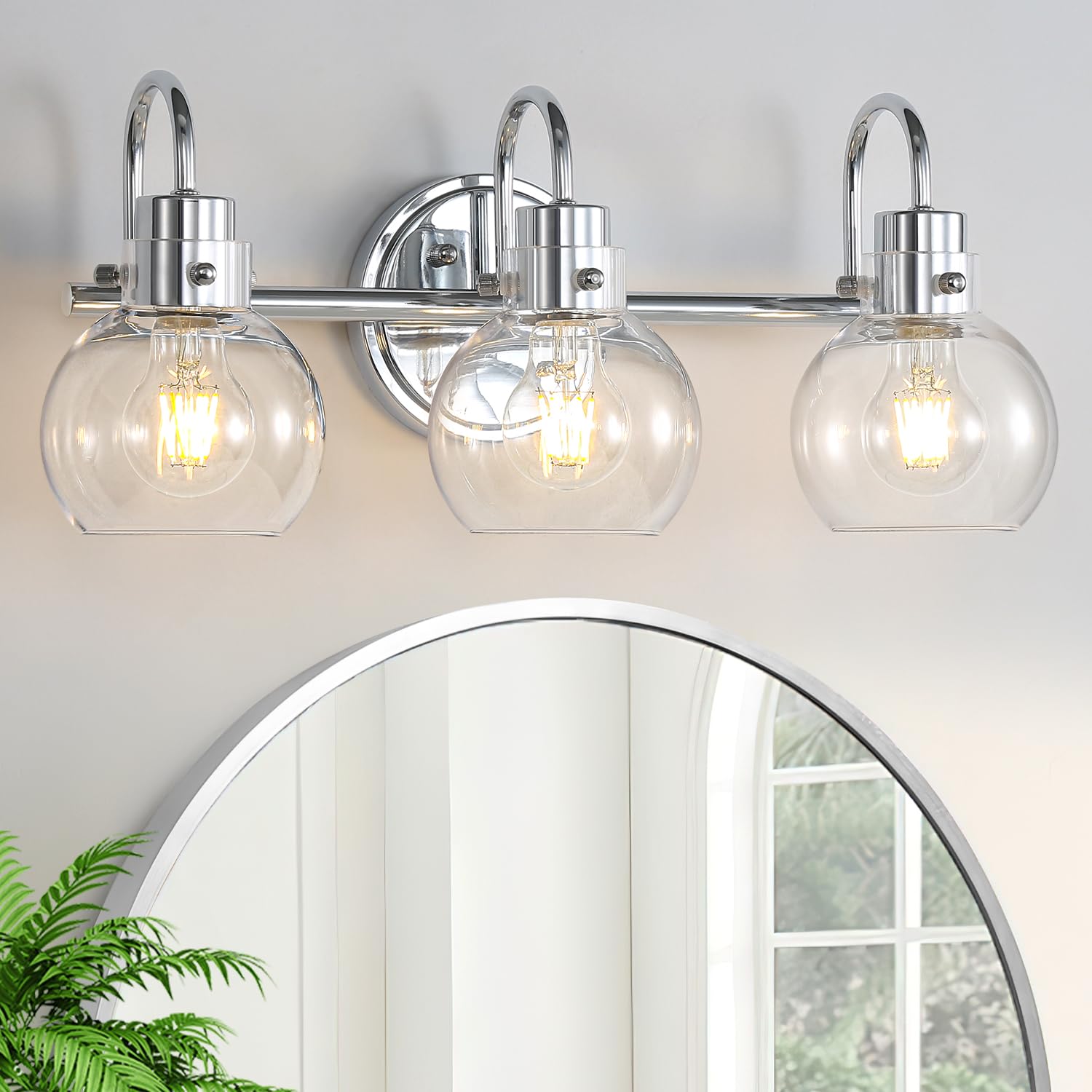 Photo 1 of Apenath Bathroom Light Fixtures Polished Chrome 3 Light Vanity Light Wall Sconces Lighting with Clear Globe Glass Shades Bath Wall Mount Lamp for Mirror Kitchen Porch Living Room Bedroom Hallway(E26)
