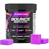 Bounce Pro Pre Workout Gummies – 30 Vegan Chewable Gummies with Caffeine, Lion’s Mane & L-Theanine for Energy, Focus & Endurance – Mushroom Preworkout for Men & Women – Black Razz Flavor