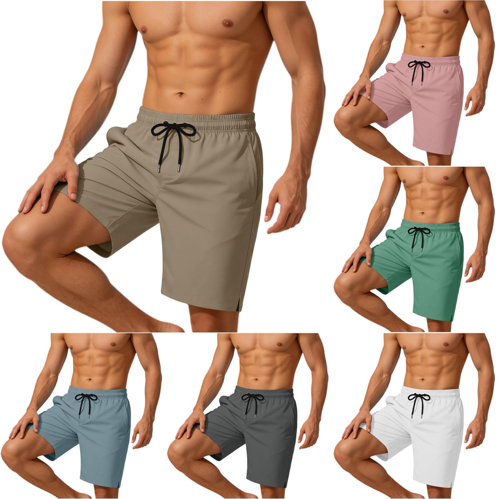 Mens Shorts UK 2026 Mens Summer Shorts with Pockets Casual Elasticated Waist Gym Mesh Lined Holiday Short Men's Sports Trunks Waterproof Quick Dry Surfing Boardshorts Khaki