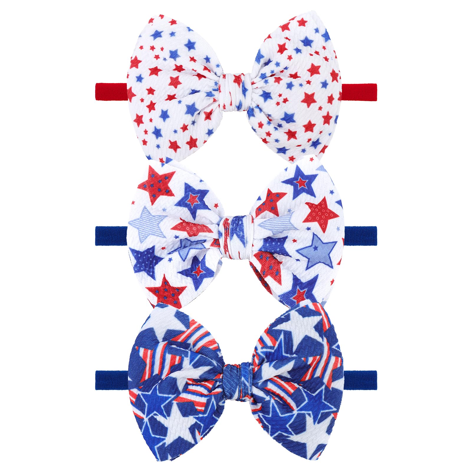 Photo 1 of YanJie Fourth of July Patriotic Hair Accessories: Star Spangled Newborn Headbands, Nylon Bows for Infant Toddler Girls in Red, White & Blue
