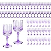 CHLJAR 48 Pcs Plastic Purple Wine Drinking Glasses, Plastic Water Goblets Purple Vintage Reusable Drinkware Vintage Champagne glassware for Wedding Reception Grand Event Party, 7oz