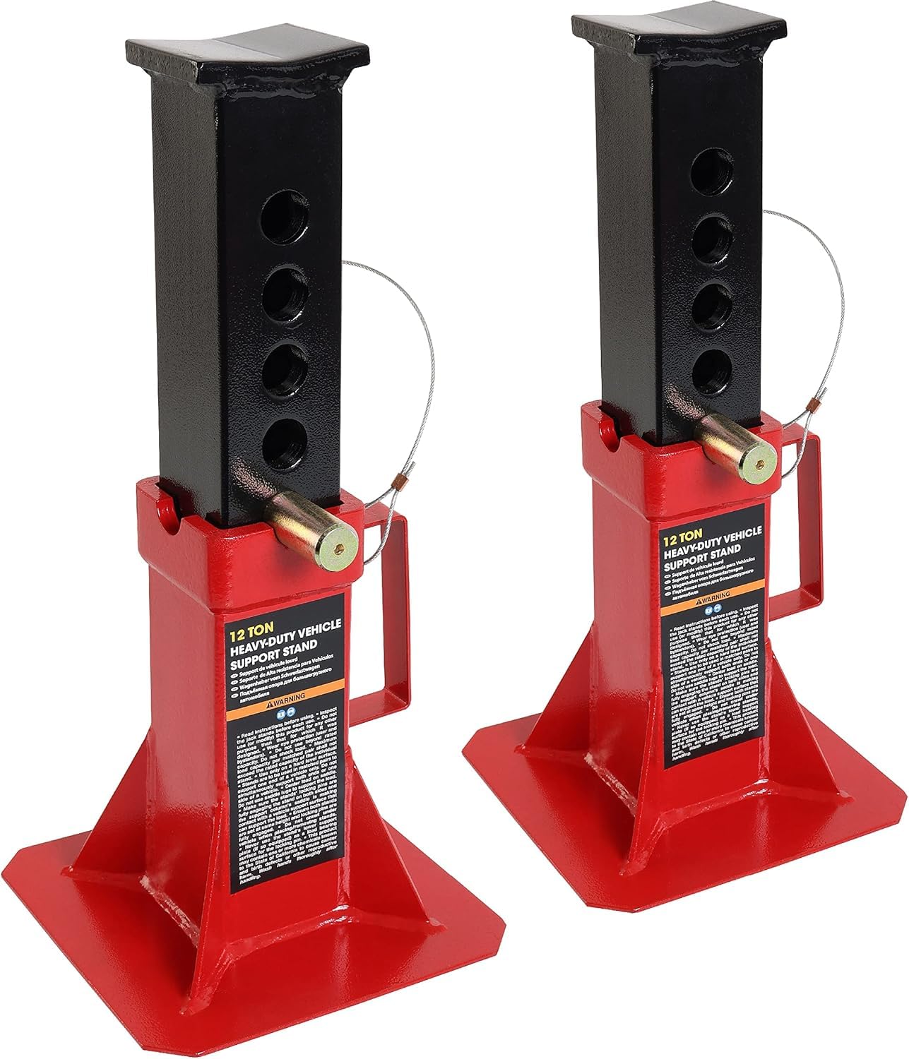 Torin 12 Ton Heavy Duty Pin Style Adjustable Height Automotive Jack Stands, Red, 1 Pair Image Torin 12 Ton Heavy Duty Pin Style Adjustable Height Automotive Jack Stands, Red, 1 Pair Image