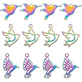 DICOSMETIC 24pcs 3 Styles Hollow Animal Charms Stainless Steel Pigeon Charms Rainbow Color Bird Charms Hummingbird Charms Etched Metal Embellishments for Jewelry Making, Hole:1.5mm