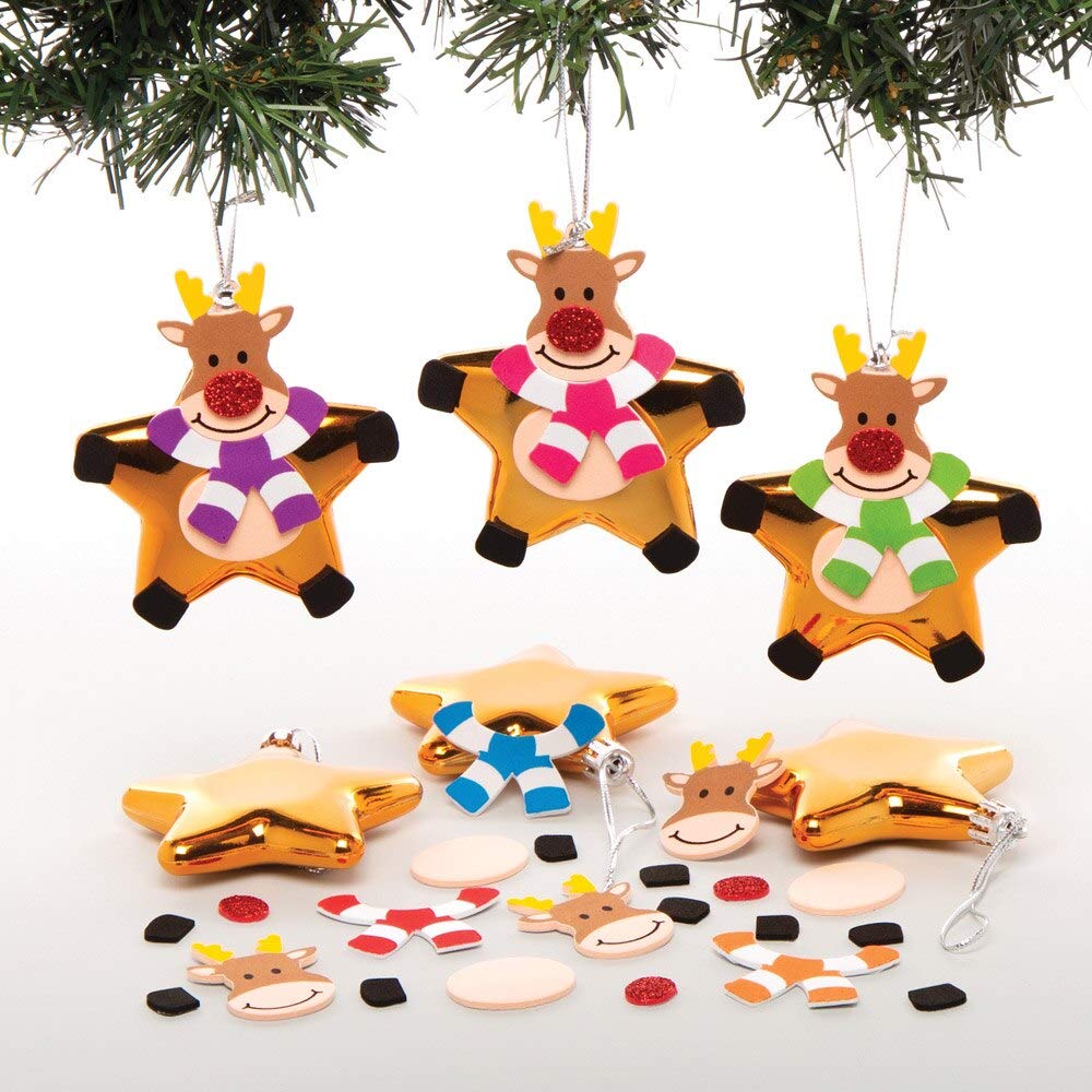 Baker Ross Reindeer Star Bauble Kits – Pack of 6, Make Your Own Christmas Bauble Decoration, Christmas Decoration Craft Kit (AT178)