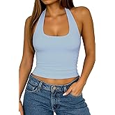 ForeFair Backless Halter Tops for Women - Summer Tank Top Casual Open Back Cute Sleeveless