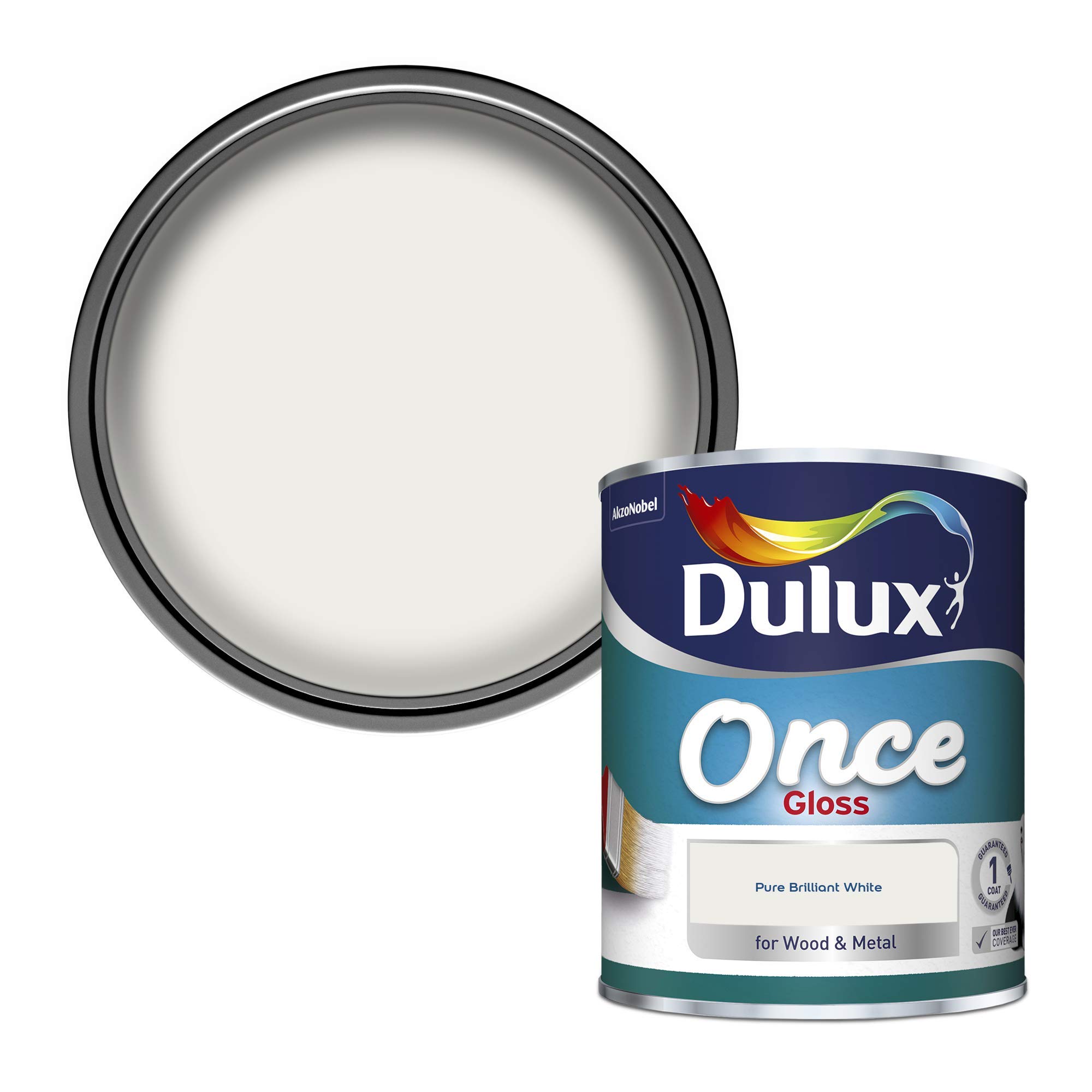 Dulux Once Gloss Paint For Wood And Metal, Pure Brilliant White, 750 ml