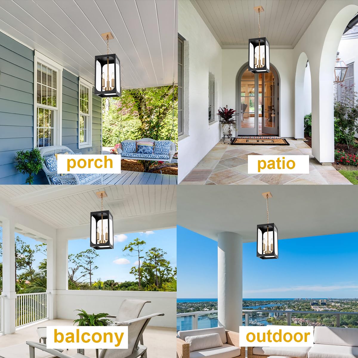 Condition photo showing New/Like New for bonlicht black outdoor pendant light fixture 3 light modern outdoor chandelier with clear glass,brus