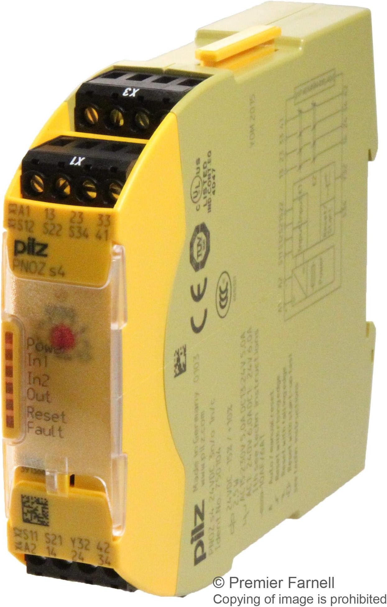 750104 - Safety Relay, 24 VDC, 3PST-NO, PNOZ s4 Series, DIN Rail, 6 A, Screw -750104