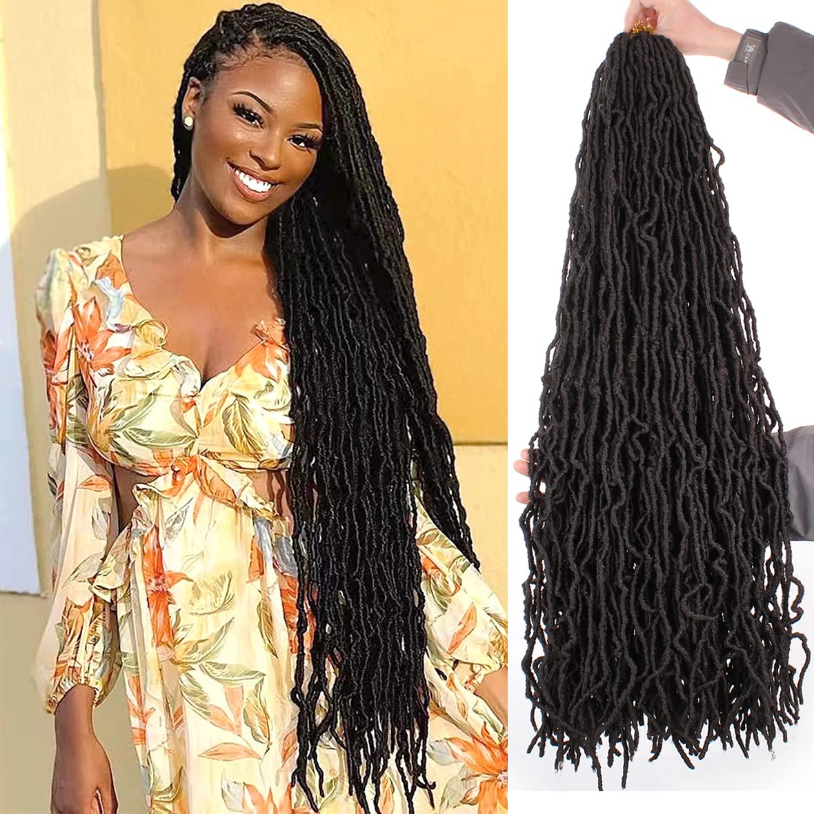 Leeven 30 Inch Soft Locs Crochet Hair for Women Nu Faux Locs Crochet Braids 7 Pack Goddess Faux Locs Crochet Hair Extensions 1B# — image 1
