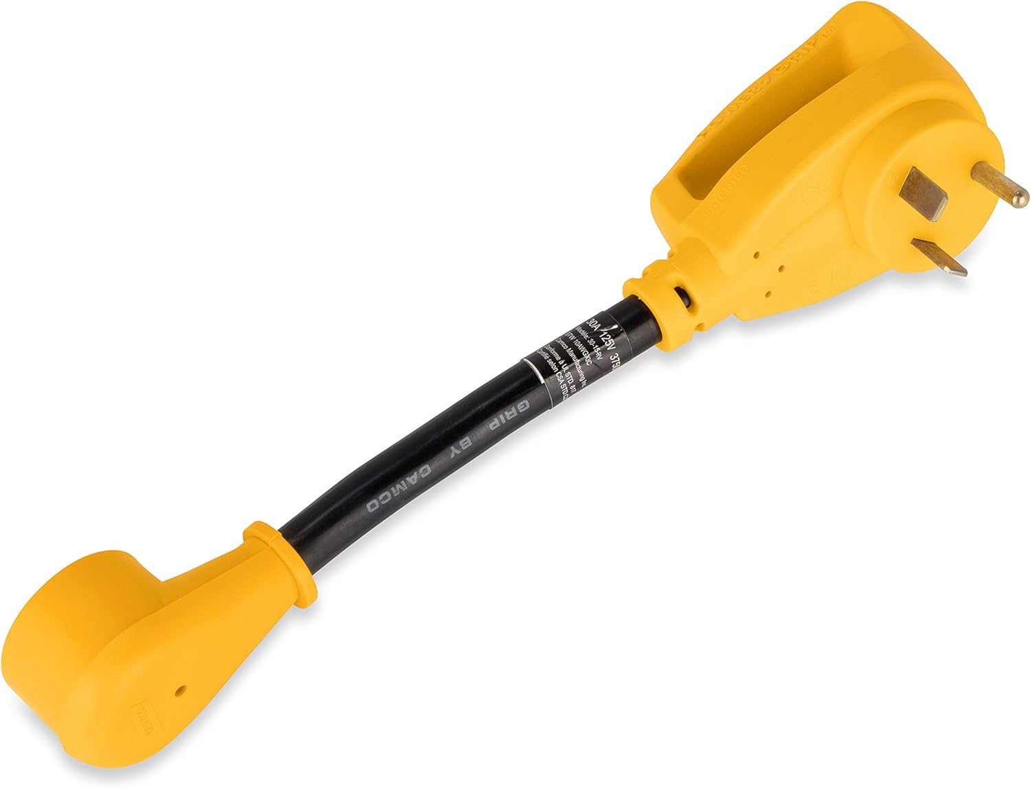 Camco Heavy Duty RV Dogbone Electrical Adapter with Innovative 180 Degree Bend Design and PowerGrip Handle - 30 Amp Male to 15 Amp Female, 12" (55155): Automotive
