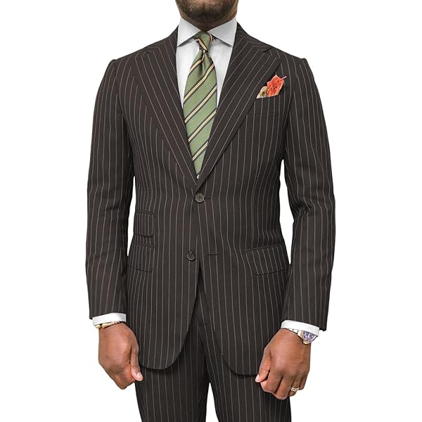 Mens Pinstripe Suit Slim Fit 2 Piece Stripe Suit Wedding Groom