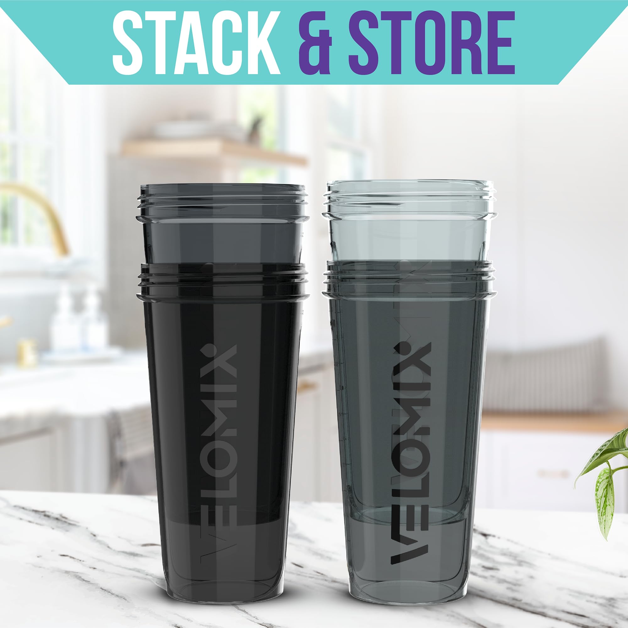 VELOMIX -4 Pack- 28 oz Protein Shaker Bottles for Protein Mixes - 4x Wire Whisk | Leak Proof Shaker Cups for Protein Shakes | Protein Shaker Bottle Pack (Silver Mix)