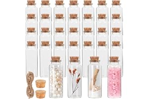 MIUKADA 40 ml Small Glass Bottles with Cork, 32 Pack Mini Bottles with Twine & EXTRA Cork Stoppers, Small Vials with Lids, Tiny Glass Bottles, Mini Potion Bottles, Message in a Bottle for Theme Party, Sand