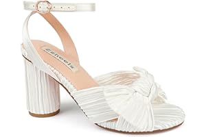 Zzheels Women's Bow Knot Heeled Sandals Open Toe High Block Ankle Strap Chunky Heels Bride Wedding Shoes