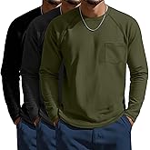 Neer 3 Pack Men's Big and Tall Shirts Long Sleeve Crew Neck Raglan Tops XL-7XL Plus Size Loose Casual Tees with Pocket