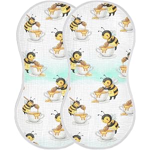 PAICUPA Cotton Burp Cloths for Baby,Super Soft Absorbent Towels Washcloth Bee Honey Cup Pattern,Baby Boys and Girls Essential