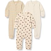 Amazon Essentials Unisex Babies' Cotton Zip-Front Footless Sleepsuit, Pack of 3