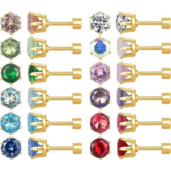 Surgical Stainless Steel Birthstone Crystal Earrings – Gold Leverback Studs – 1 Pair