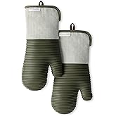 KITCHENAID® Evergreen Design Series Herringbone Ribbed Soft Silicone Oven Mitts 2-Pack Set, Heat Resistant up to 500°F, Flexible & Waterproof, Deep Forest Green, 7"x14"