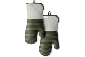 KITCHENAID® Evergreen Design Series Herringbone Ribbed Soft Silicone Oven Mitts 2-Pack Set, Heat Resistant up to 500°F, Flexi