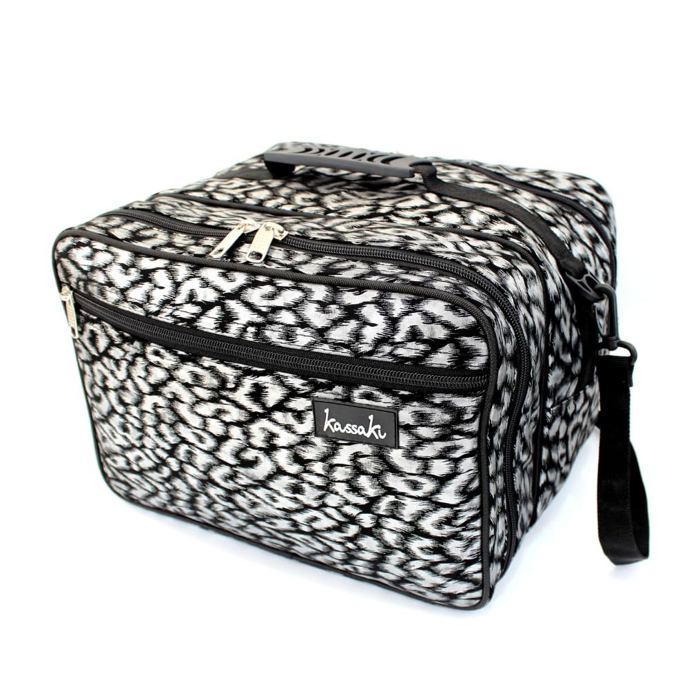 Kassaki Pro Hairdressing Bag – Leopard Print Hairdresser Bag with Multiple Compartments for Salon Equipment Storage (Silver Leopard)
