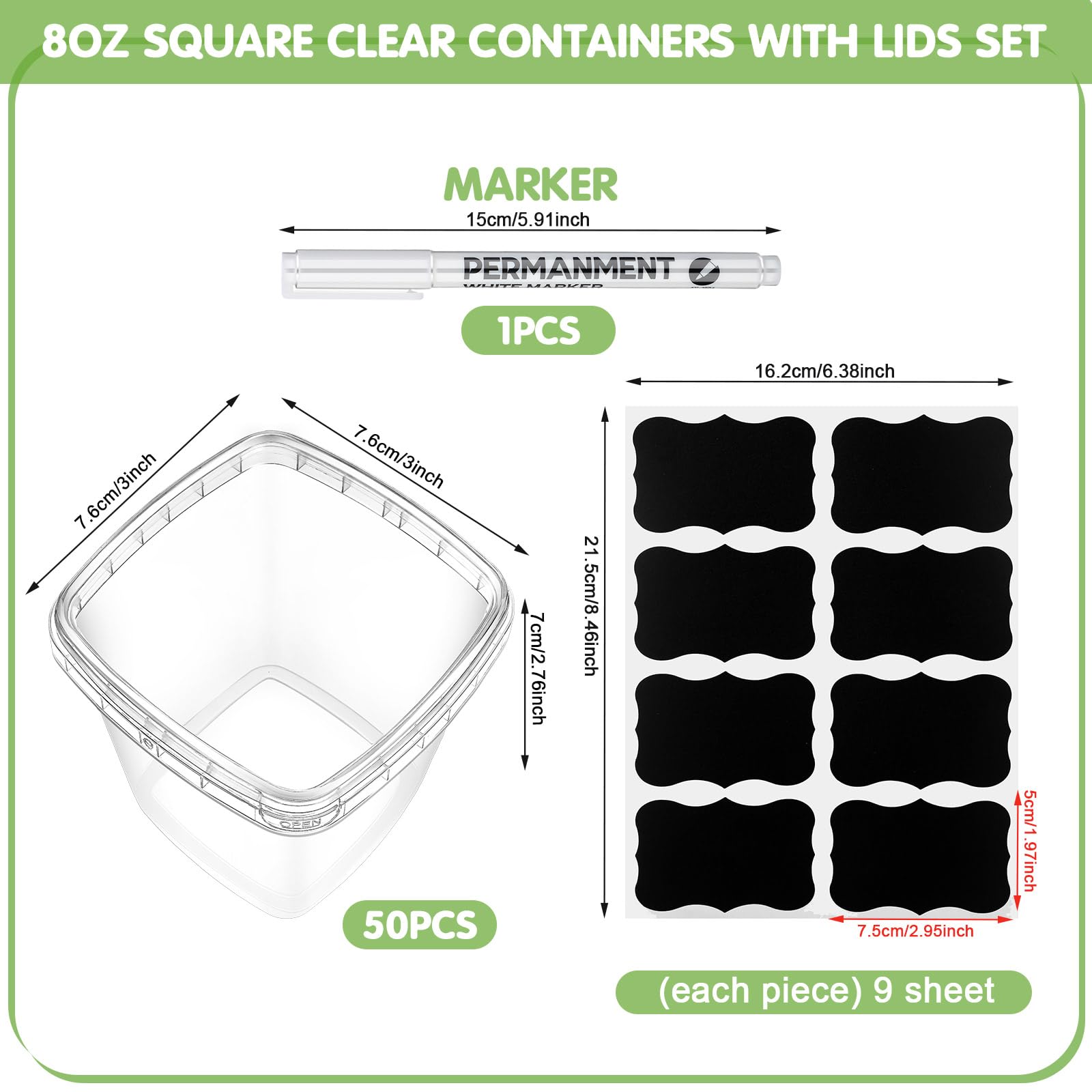 Square Container Laberl Mua Jinei 50 Pcs Plastic Deli Containers with Lids Clear Square Food ...
