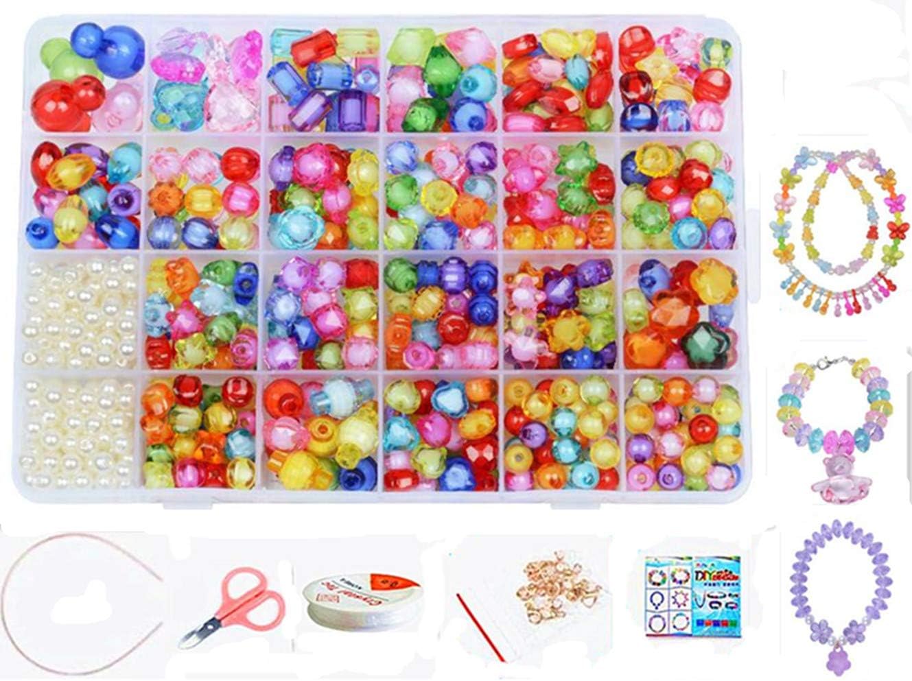 Vytung Children DIY Beads Set,Bracelet Bead Art & Jewellery-Making,Bead String Making Set,24 Different Types and Shapes Colorful Acrylic DIY (Color 2#)
