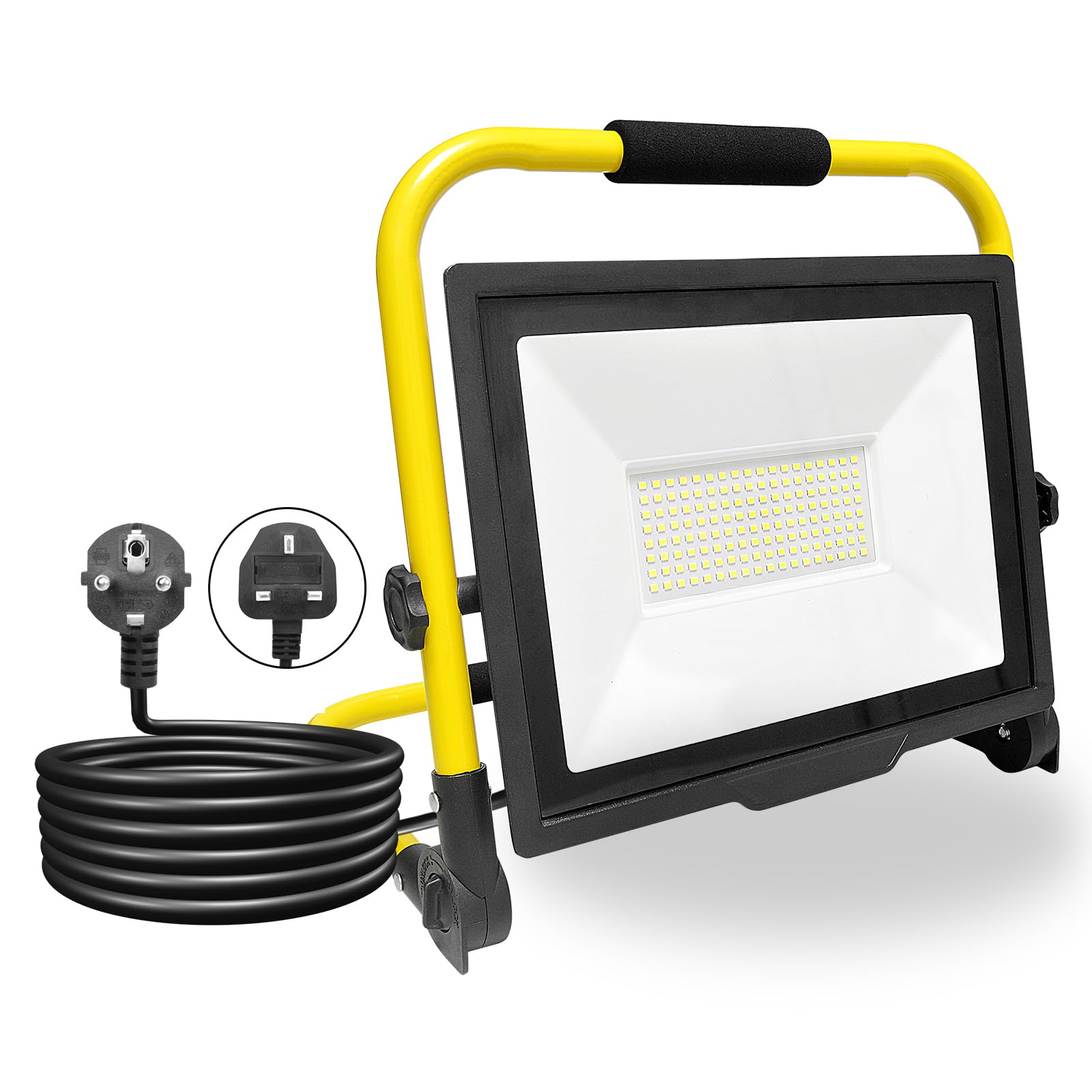 PICAA 10000LM LED Work Light, LED Outdoor Flood Light, Job Site Lights, Plug in Folding Flood Light, Portable Stand Work Lights Floodlight for Car Repairing Home Workshop Garage, 6500K with UK Plug — image 1