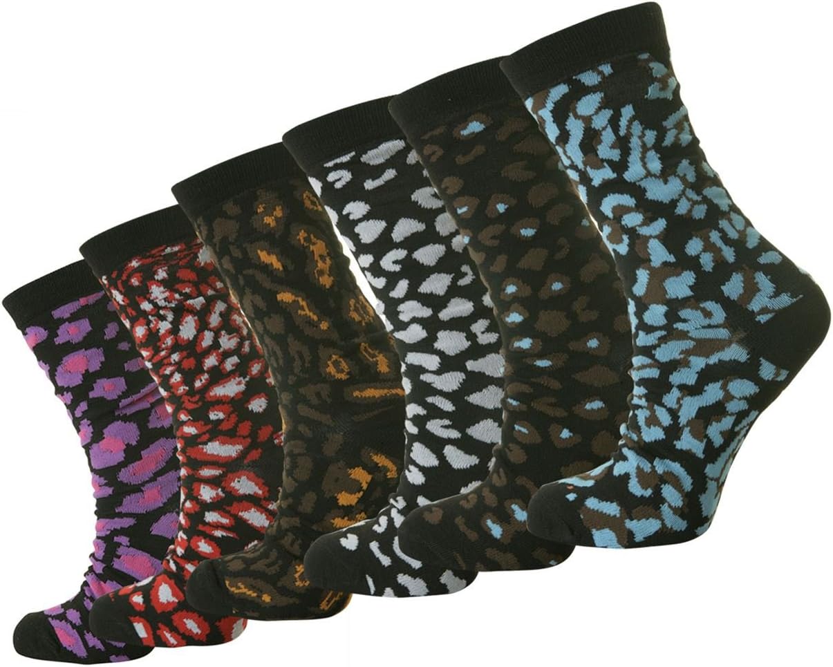 6 pairs ladies socks, leopard print, snake print socks size 4-7