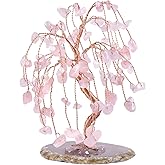 mookaitedecor Rose Quartz Crystal Tree Tumbled Stones, Geode Agate Slices Base Money Tree Decoration for Wealth and Luck 5.7"-6.7"