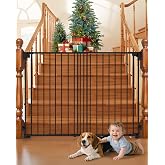35-55" No Bottom Bar Baby Gates for Stairs, 39" Extra Tall Child Safety Gate with Auto Close Large Walk Thru Door, Hardware Mount Dog Gate Pet Gate for The House Doorways, Indoor Outdoor use