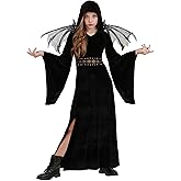 Fun Costumes Girls Winged Reaper Costume Dark Halloween Dress with Skeleton Wings Scary Kids Outfit for Costume Parties Medium