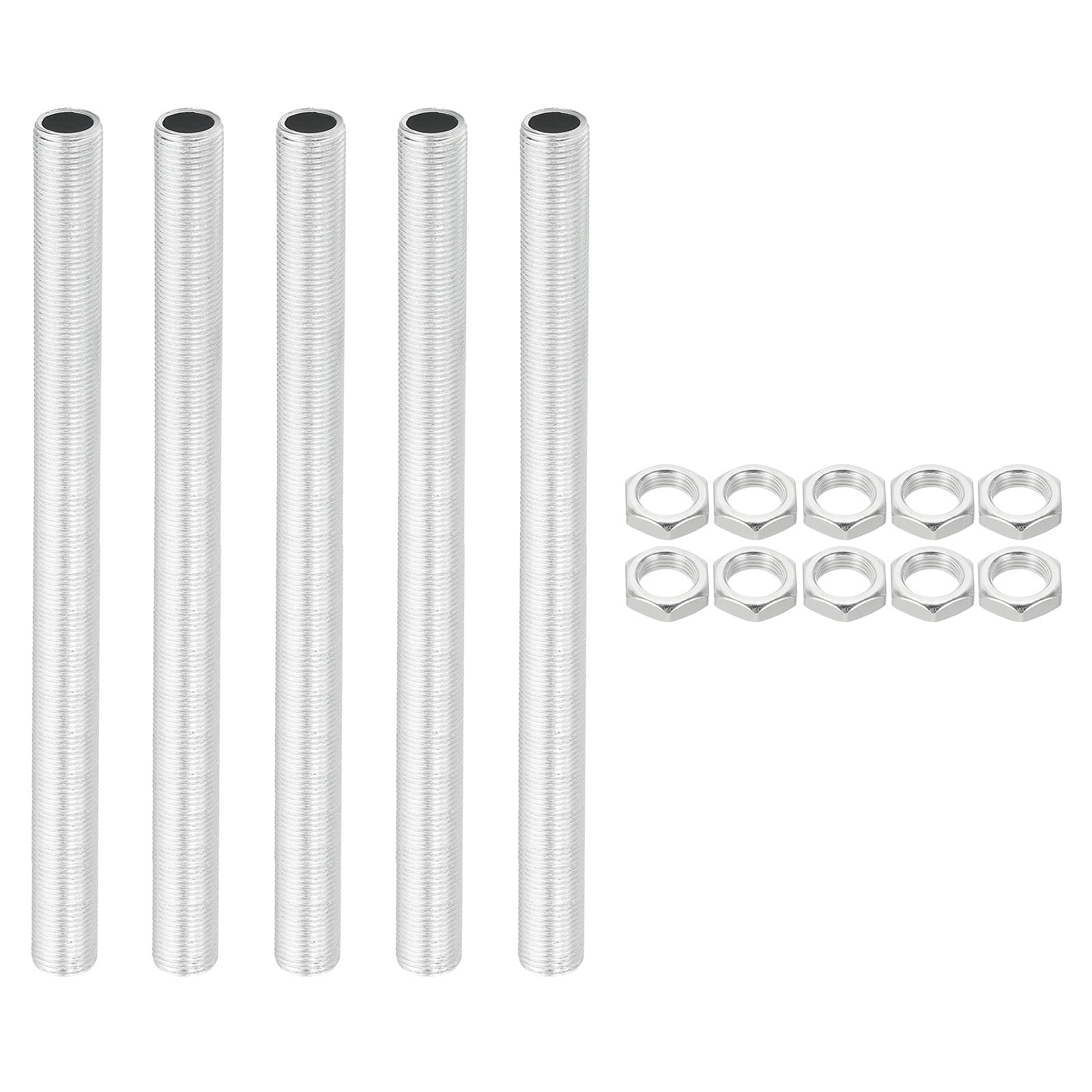 PATIKIL M12 Thread 190mm/7.5" Lamp Pipe Kit with Lock Nuts, 5 Set All Thread Rods Fasteners Hardware for Chandelier Ceiling Light DIY, Zinc Plating — image 1