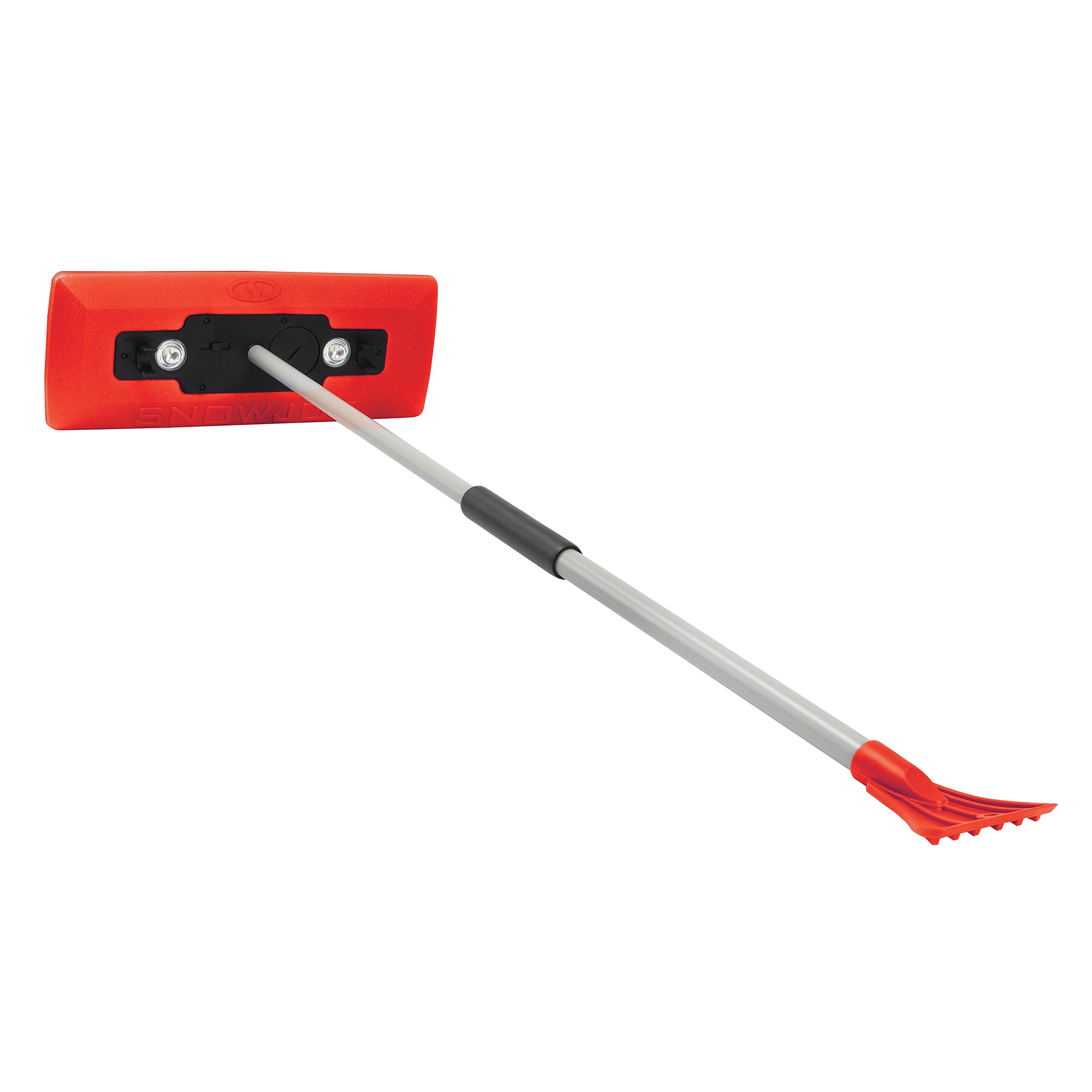Snow Joe SJBLZD-LED-RED 4-In-1 Telescoping Snow Broom + Ice Scraper | 18-Inch Foam Head | Headlights (Red)