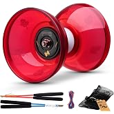 MAGICYOYO 4" Small Size Chinese Yoyo with Pro Triple Bearing Diabolo - Red | Long Spin High Speed Juggling Diabolo Yoyo for Kids &amp; Adults with Carbon Fiber Sticks, Extra Strings &amp; Net Bag, (Red)