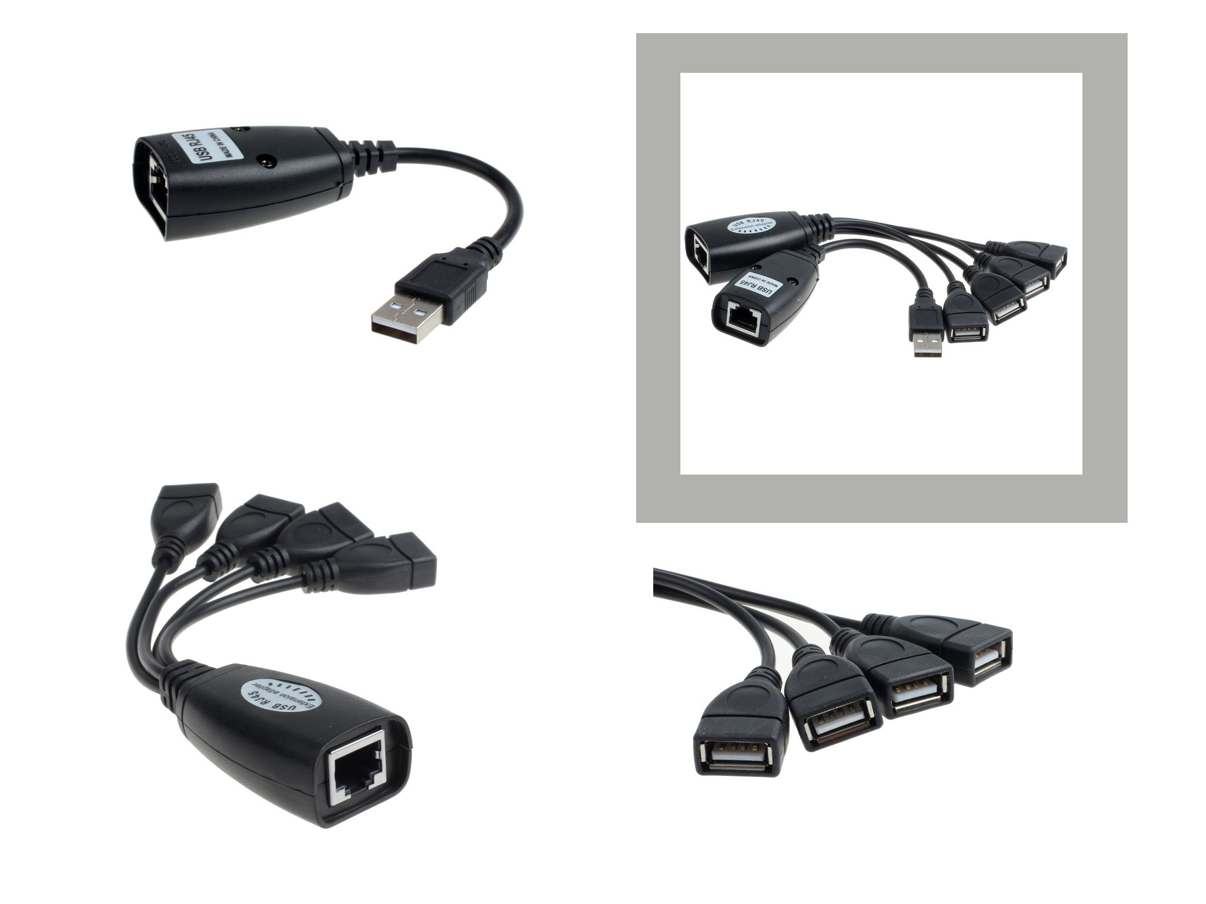 KALEA-INFORMATIQUE USB Male Female extender for carrying a USB signal over an RJ45 network cable over a distance of 30M. With USB Hub termination