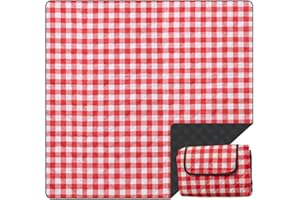 LRUUIDDE 80''x80'' Oversize Picnic Beach Blanket, Outdoor Waterproof Foldable 3-Layers, Sandproof Blankets Plaid Picnic Mat for Beach Camping on Grass Picnic Blankets (Red)