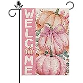 Fall Garden Flag Pink Pumpkins Seasonal Aumtumn Welcome Flags for Farmhouse Yard Lawn Decor Vertical Double Sided 12.5 x 18 Inch1