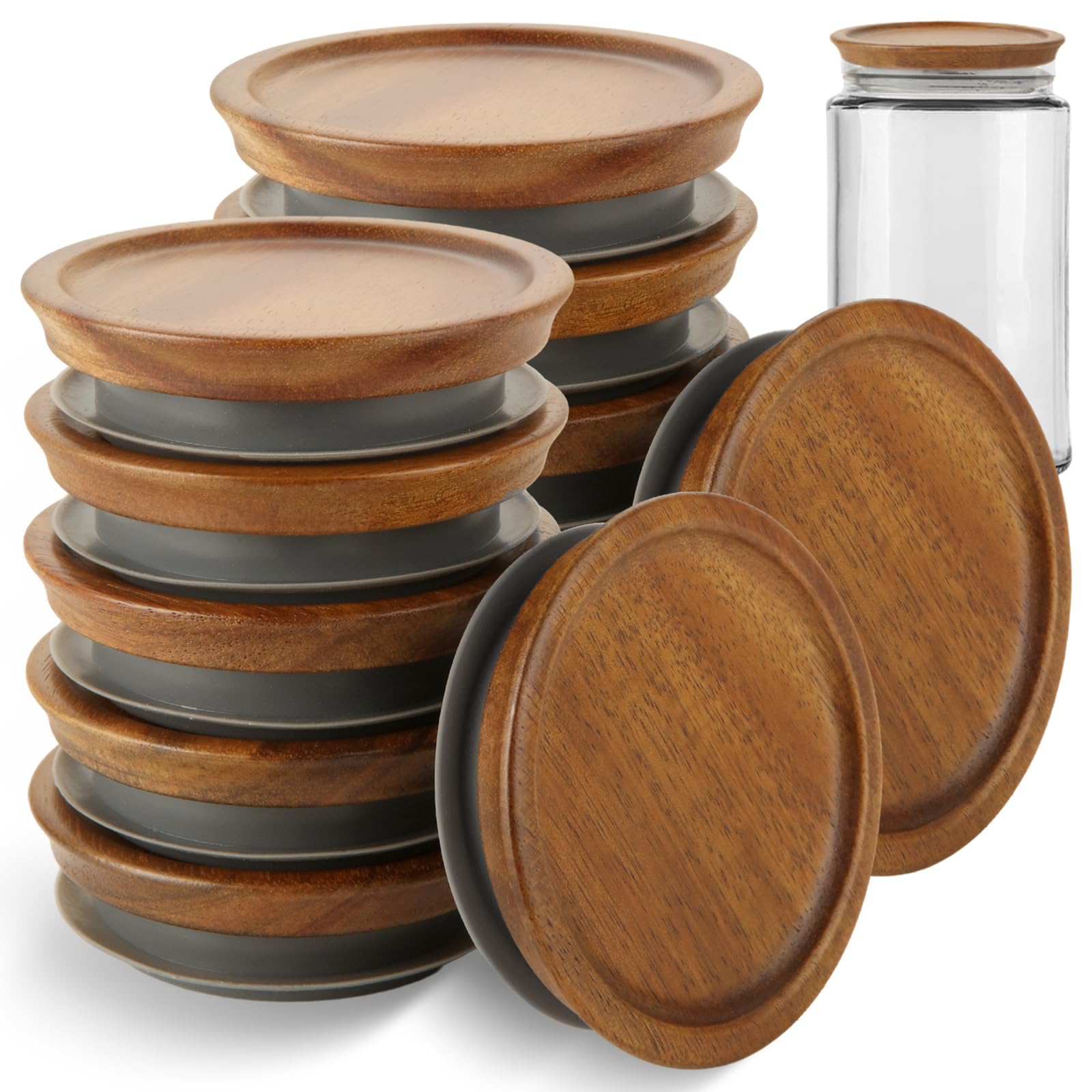 Photo 1 of QTLCOHD 12 Pack Regular Mouth Mason Jar Lids, Acacia Wooden Storage Canning Lids with Airtight Silicone Seal for Ball/Mason/Kerr Jars